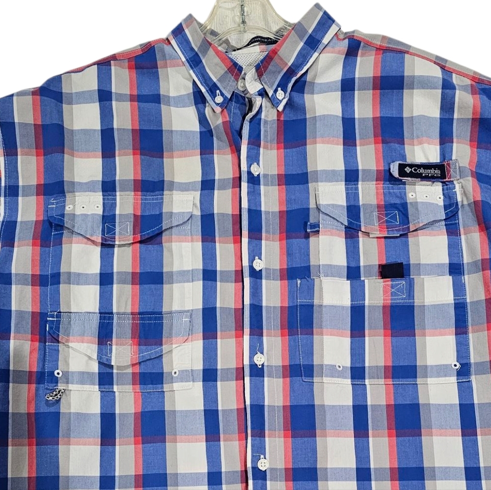 Columbia Super Bonehead Shirt MensLarge Blue Plaid PFG Fishing Camp EUC Sz XL - Picture 3 of 10